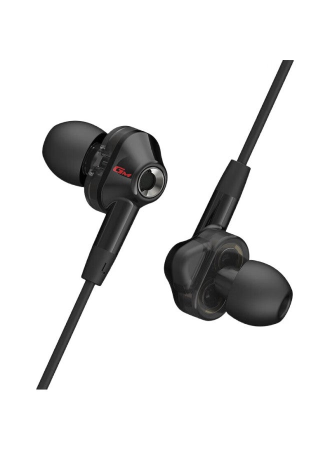 EDIFIER سماعات إديفير هيكات GM360 السلكية داخل الأذن 3.5 مم ديناميكية مزدوجة بأربعة نوى مع ميكروفون، تحكم خط الكمبيوتر والهاتف المحمول، سماعة ألعاب لببجي، سوداء - Image 1