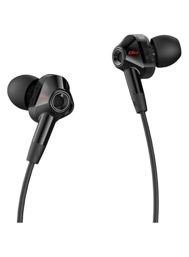 EDIFIER سماعات إديفير هيكات GM360 السلكية داخل الأذن 3.5 مم ديناميكية مزدوجة بأربعة نوى مع ميكروفون، تحكم خط الكمبيوتر والهاتف المحمول، سماعة ألعاب لببجي، سوداء - Image 2