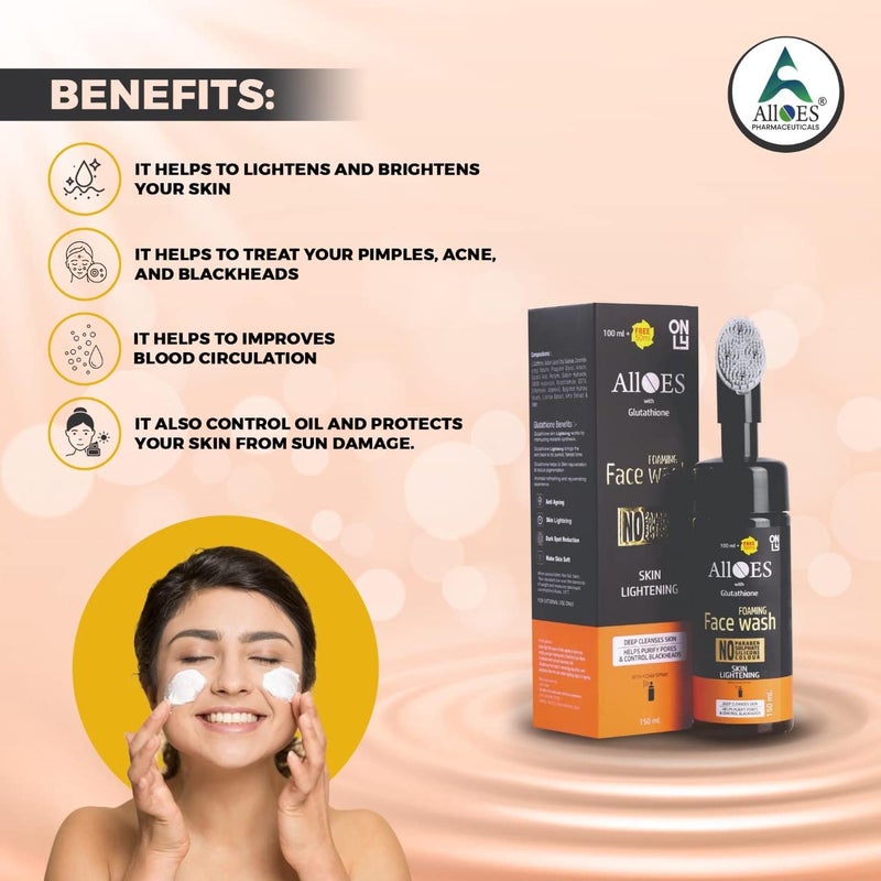 ALLOES PHARMACEUTICALS ALLOES Glutathione Face Wash for Skin Lightening  Whitening  150ml Foaming Skin Lightening Face Wash with Glutathione for Every Skin Type for Men  Women No Parabens  Sulphate  - Image 2