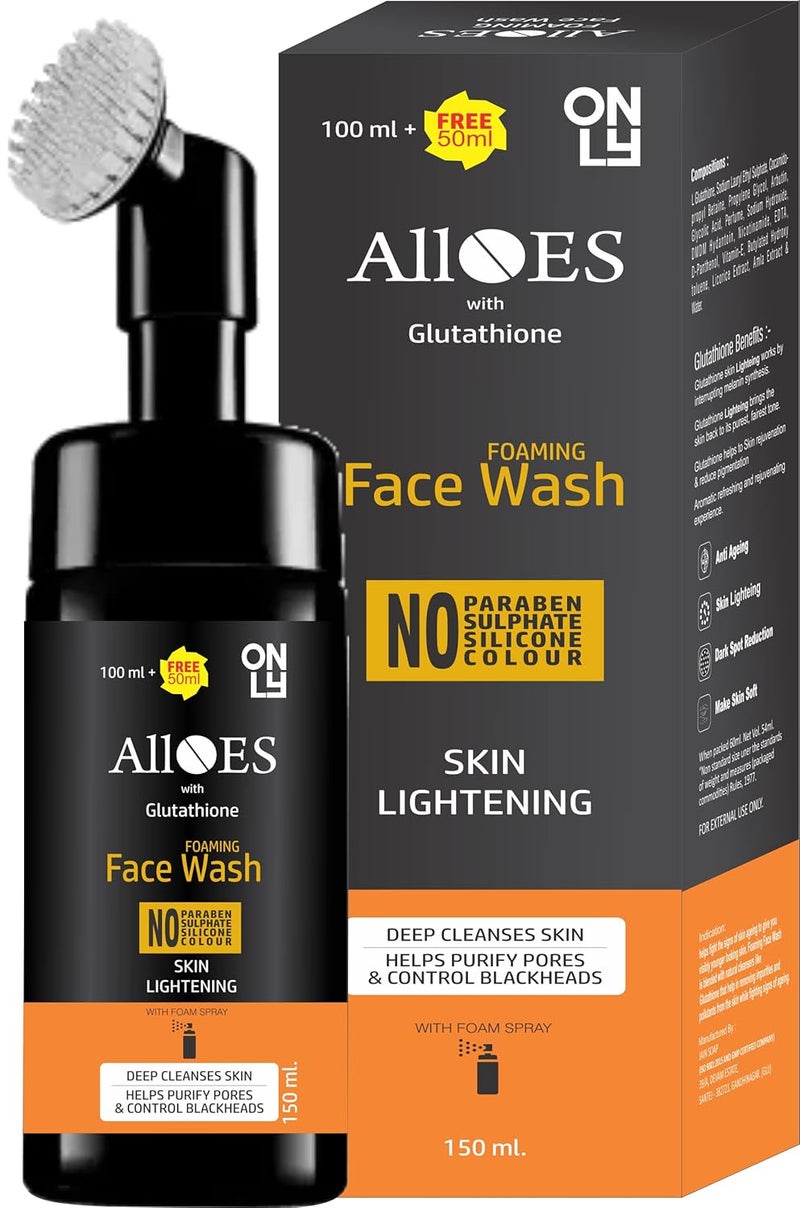 ALLOES PHARMACEUTICALS ALLOES Glutathione Face Wash for Skin Lightening  Whitening  150ml Foaming Skin Lightening Face Wash with Glutathione for Every Skin Type for Men  Women No Parabens  Sulphate  - Image 1