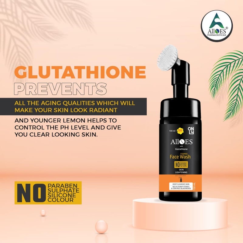 ALLOES PHARMACEUTICALS ALLOES Glutathione Face Wash for Skin Lightening  Whitening  150ml Foaming Skin Lightening Face Wash with Glutathione for Every Skin Type for Men  Women No Parabens  Sulphate  - Image 3