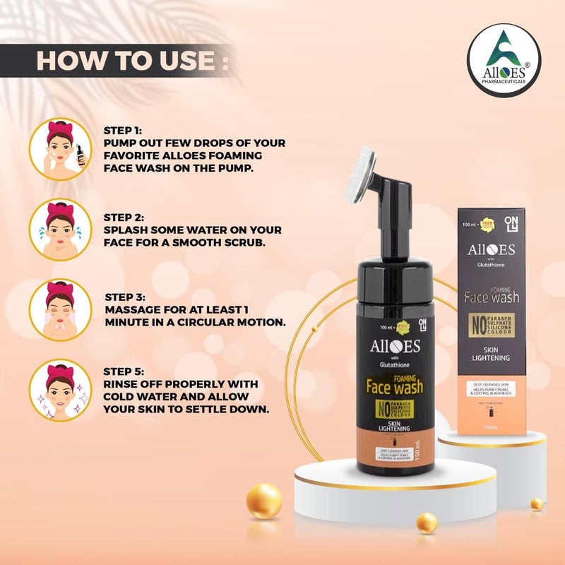 ALLOES PHARMACEUTICALS ALLOES Glutathione Face Wash for Skin Lightening  Whitening  150ml Foaming Skin Lightening Face Wash with Glutathione for Every Skin Type for Men  Women No Parabens  Sulphate  - Image 4