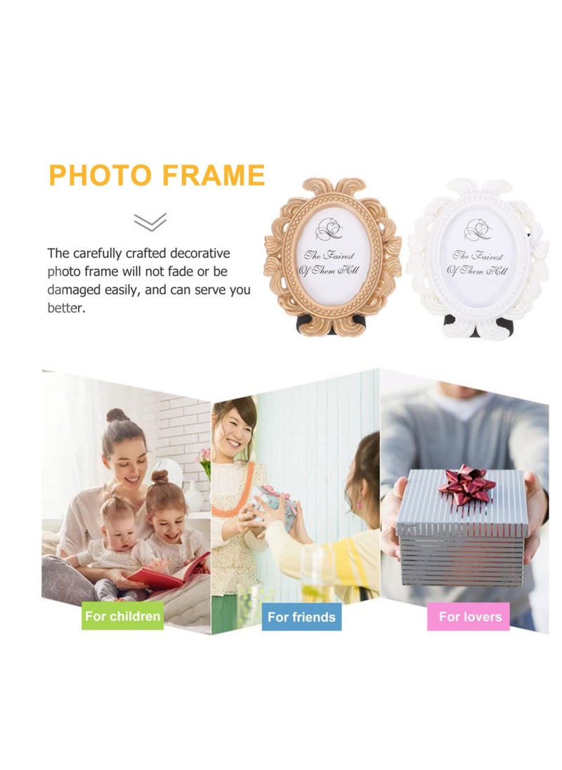 Excefore إطارات صور عتيقة صغيرة، 2 قطعة إطارات صور بيضاوية شكل باروك، إطار صور عتيق، حامل عرض صور لطاولة، لمكتب المنزل أو غرفة النوم أو غرفة المعيشة (أبيض ذهبي)  - Image 4