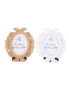 Excefore Mini Vintage Photo Frames, 2 Pcs Oval Shaped Baroque Picture Frames, Vintage Picture Frame Antique Photo Frame, Tabletop Picture Display Stand, for Home Office Bedroom Living Room (White Golden)  - Image 1