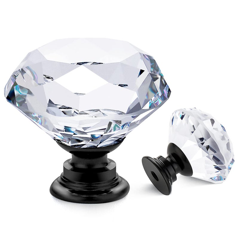 Ravinte 5 Pack Crystal Drawer Knobs - Glass Cabinet Knobs, Diamond Shaped, 30 mm with Black Base - Image 1