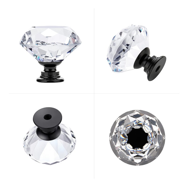 Ravinte 5 Pack Crystal Drawer Knobs - Glass Cabinet Knobs, Diamond Shaped, 30 mm with Black Base - Image 2