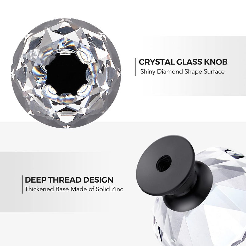 Ravinte 5 Pack Crystal Drawer Knobs - Glass Cabinet Knobs, Diamond Shaped, 30 mm with Black Base - Image 4