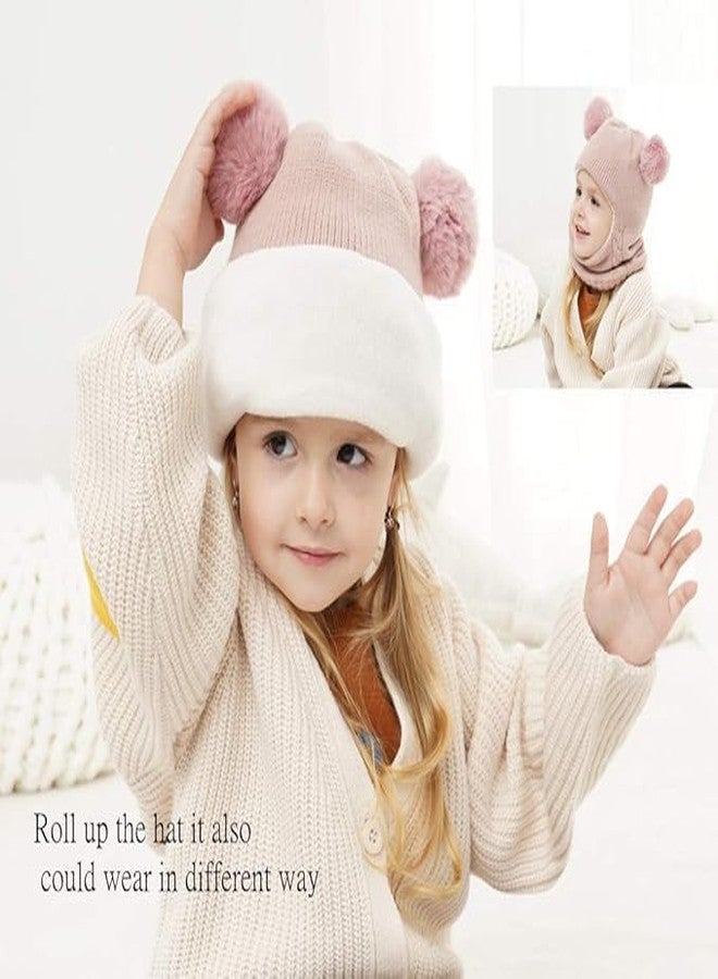 قبعة شتوية محبوكة للأطفال من ريتشمن، بنين وبنات، مصنوعة من الصوف الناعم المخملي، مزينة بفرو على شكل قرد | قبعة شتوية للأطفال للجنسين مزينة بكرة صوفية (من عمر سنة إلى 7 سنوات) (لون وردي) - Image 4
