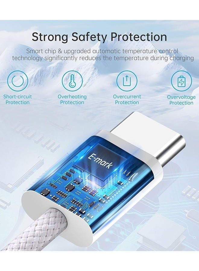فلوينغ كيبل USB سي إلى مضفر 60 واط سلك شحن أسرع لتوصيل الطاقة بطول 1 متر متوافق مع ايفون 15 15 برو 15 بلس 15 ماكس ايباد ميني ماك بوك اير أبيض - Image 5