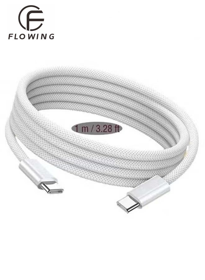 فلوينغ كيبل USB سي إلى مضفر 60 واط سلك شحن أسرع لتوصيل الطاقة بطول 1 متر متوافق مع ايفون 15 15 برو 15 بلس 15 ماكس ايباد ميني ماك بوك اير أبيض - Image 1
