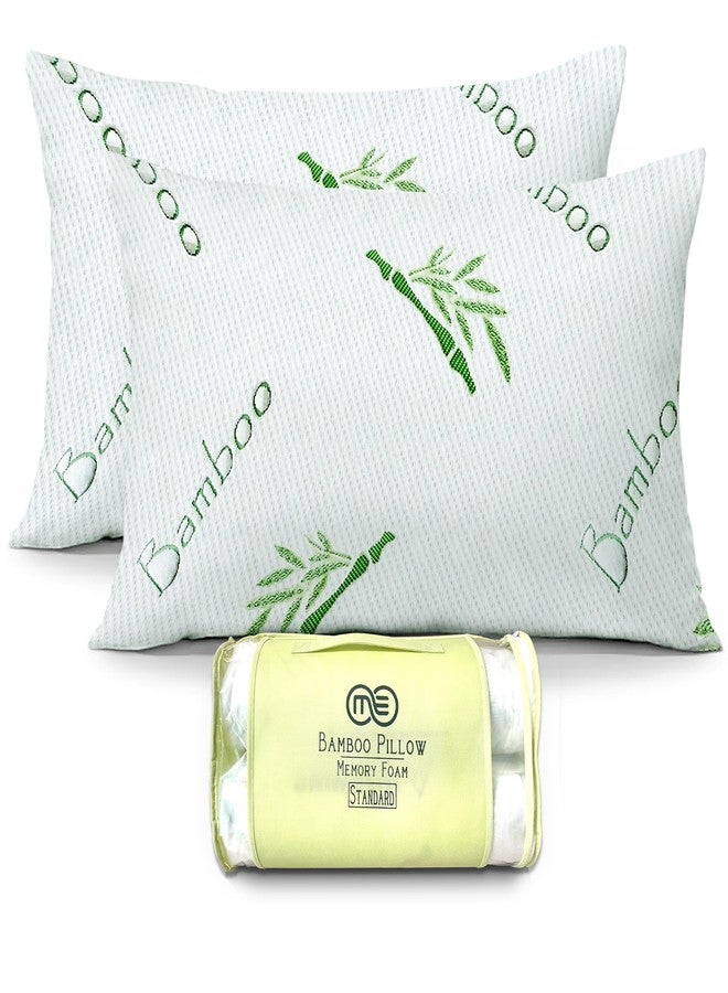 OMEO 2 Pack Standard Size Rayon Derived from Bamboo Pillow for Sleeping Shredded Memory Foam Bed Pillows for Side, Back and Stomach Sleepers, Soft, Cooling, Adjustable and Washable Cover 20" x 26" - Image 1