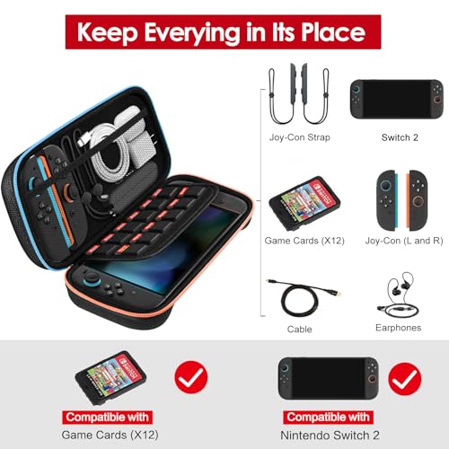 ivoler Carrying Case for Nintendo Switch 2 Model(2025), Portable Hard Shell Pouch Carrying Travel Game Bag for Nintendo Switch 2 Accessories Holds 12 Game Cartridge (Black) - Image 2