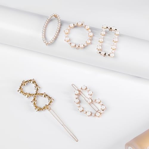 HOMEMATES 6 Pcs Pearl Hair Clips for Women rhinestone Crystal Letter Hair Pins for Girls Women Golden Crystal Hair Pin Hair Clip Fancy Jewellery Lock Pin Hair Accessories - Image 3