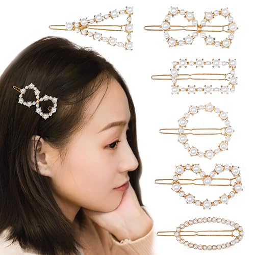 HOMEMATES 6 Pcs Pearl Hair Clips for Women rhinestone Crystal Letter Hair Pins for Girls Women Golden Crystal Hair Pin Hair Clip Fancy Jewellery Lock Pin Hair Accessories - Image 1