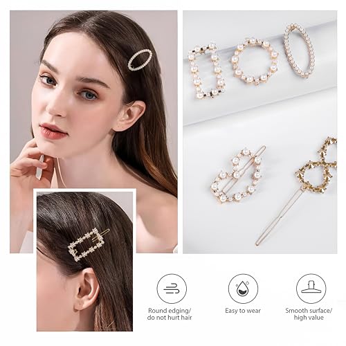HOMEMATES 6 Pcs Pearl Hair Clips for Women rhinestone Crystal Letter Hair Pins for Girls Women Golden Crystal Hair Pin Hair Clip Fancy Jewellery Lock Pin Hair Accessories - Image 5