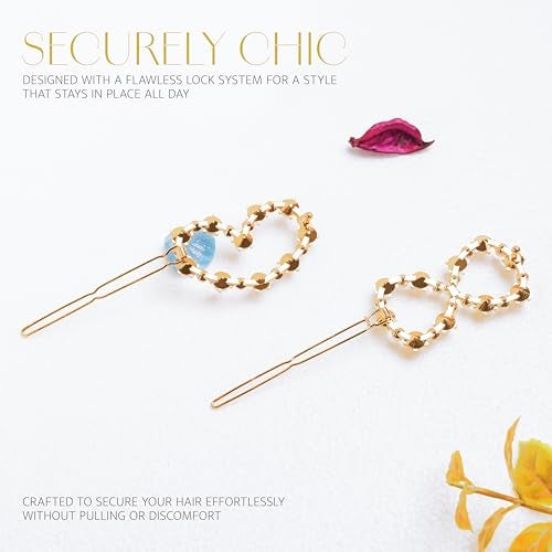 HOMEMATES 6 Pcs Pearl Hair Clips for Women rhinestone Crystal Letter Hair Pins for Girls Women Golden Crystal Hair Pin Hair Clip Fancy Jewellery Lock Pin Hair Accessories - Image 4