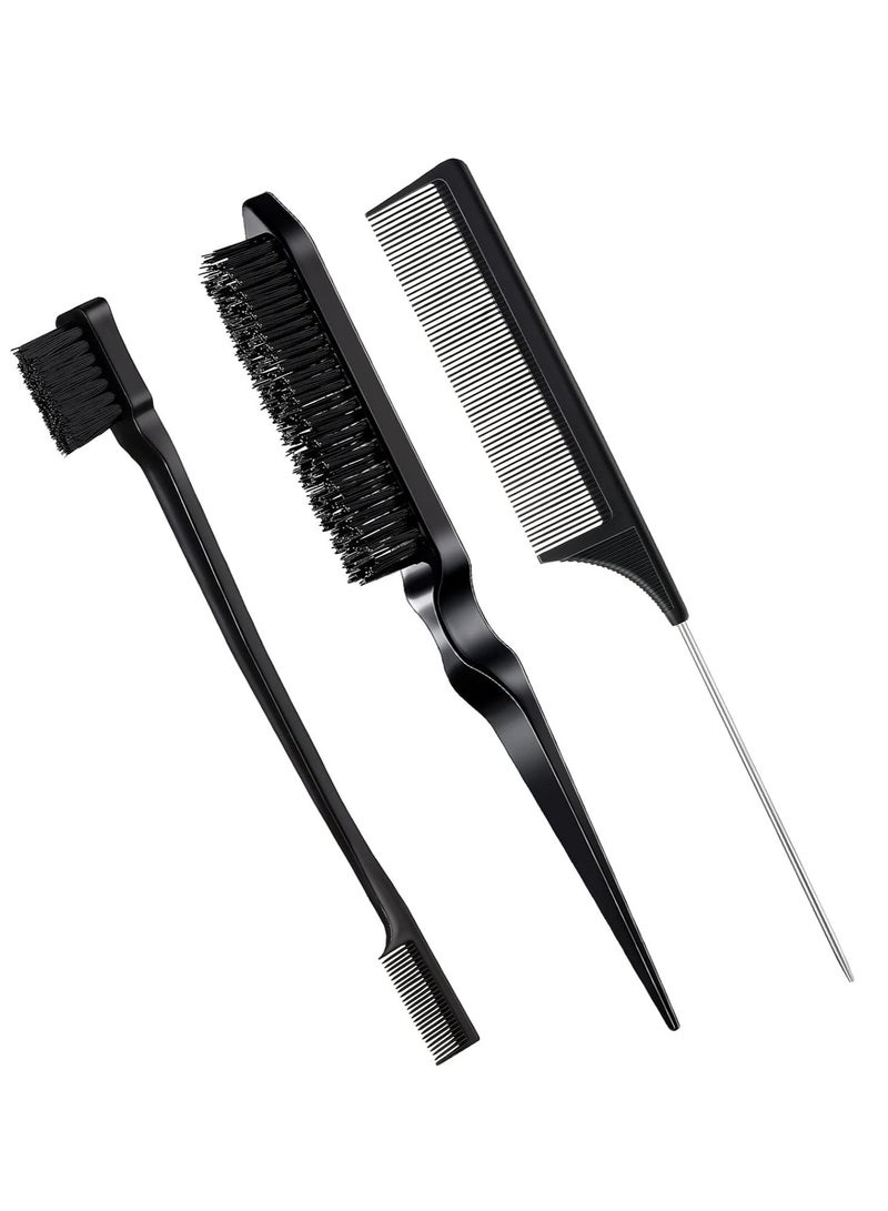 Red Blossom 3 Pcs Slick Back Hair Brush Set Bristle Brush Edge Control Teasing Comb for Women Black Hair(Black)  - Image 1