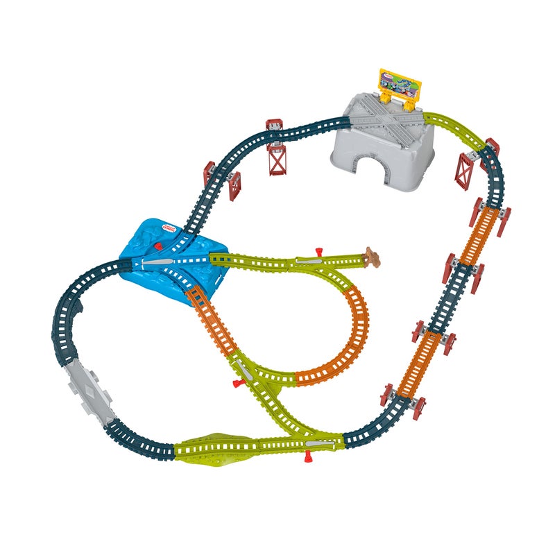 THOMAS & FRIENDS مجموعة مسارات قطار توماس وأصدقائه، دلو للتوصيل والبناء، حزمة توسيع مكونة من 34 قطعة للقطارات المصنوعة من المعدن والقطارات الكهربائية، للأطفال من عمر 3 سنوات فما فوق - Image 1