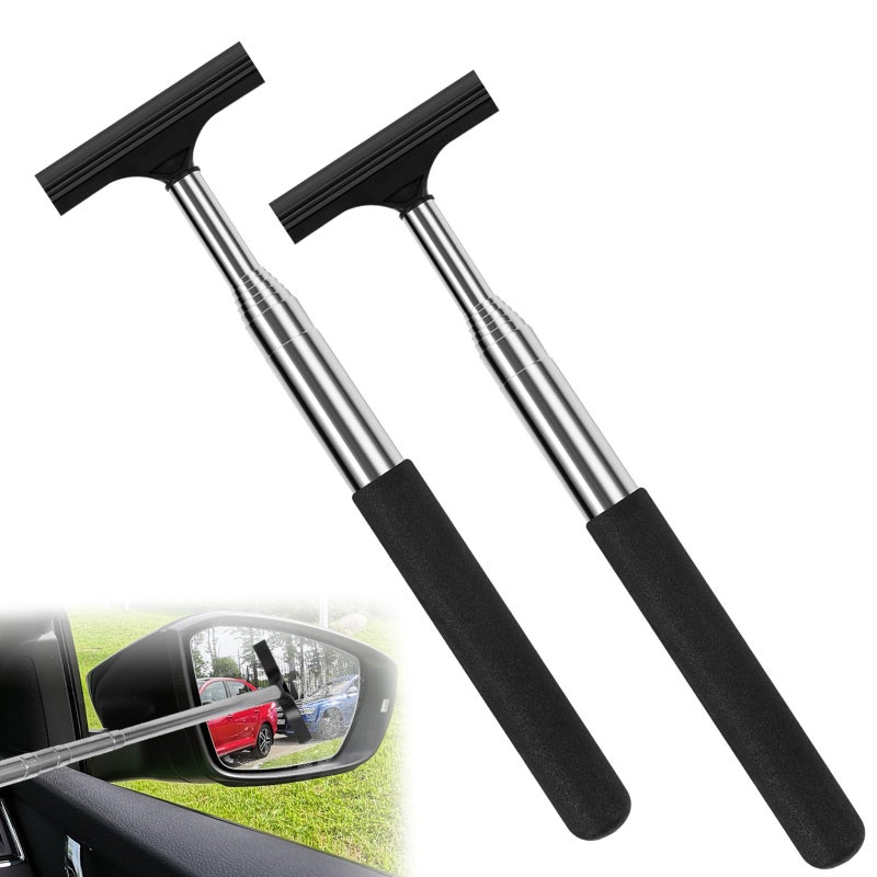 Guirnd 2 Pcs Car Mirror Wiper, 38.6in Handle Car Side Mirror Squeegee, Car Mirror Squeegee, Side Mirror Squeegee, Mini Squeegee for Rainy Foggy Weather - Image 1