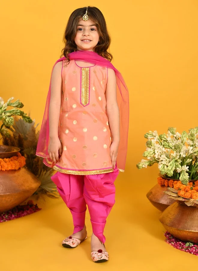 Saka Designs Peach Layered Kurti with Dhoti Pants for Girls