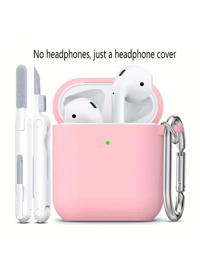 Pink Soft Silicone Protective Case with Cleaning Kit for AirPods 1 and 2 - Image 1