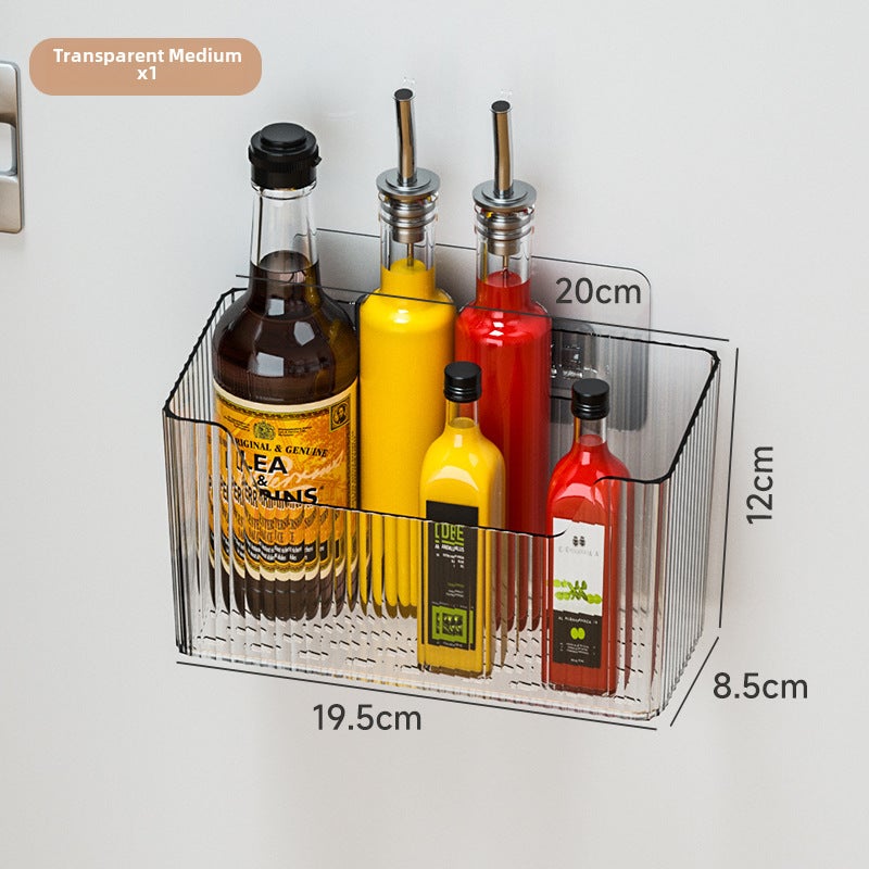Cabinet Door Storage Box Punch-Free Wall-Hanging Storage Rack Partition Storage Film Tin Paper Storage Kitchen Storage Rack(Transparent Medium, Complimentary adhesive, drain design) - Image 1