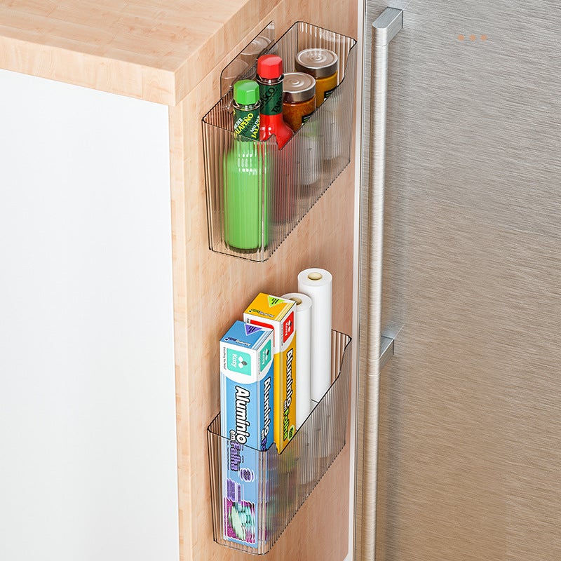 Cabinet Door Storage Box Punch-Free Wall-Hanging Storage Rack Partition Storage Film Tin Paper Storage Kitchen Storage Rack(Transparent Medium, Complimentary adhesive, drain design) - Image 5