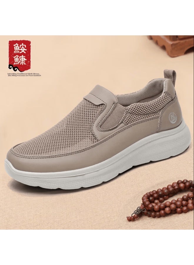 Anglerfish Old Beijing Men's Summer Mesh Breathable Casual Slip-on Dad Shoes A1018 Beige Size 43