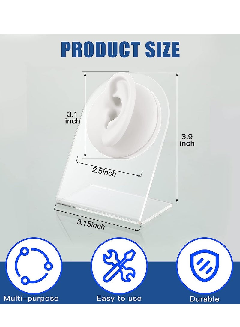 2 قطع نماذج أذن سيليكون ناعمة لعرض المجوهرات وممارسة الثقب مع قاعدة أكريليك - نمط كلاسيكي أبيض - Image 5