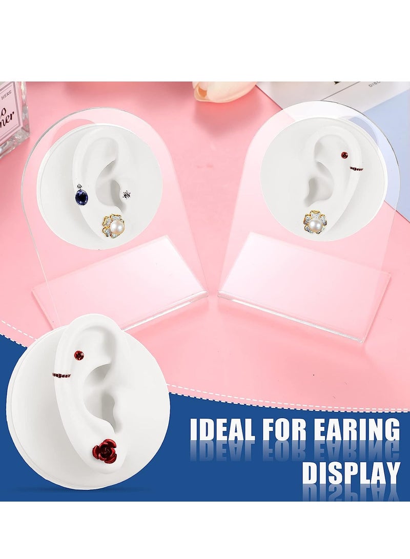 2 قطع نماذج أذن سيليكون ناعمة لعرض المجوهرات وممارسة الثقب مع قاعدة أكريليك - نمط كلاسيكي أبيض - Image 2