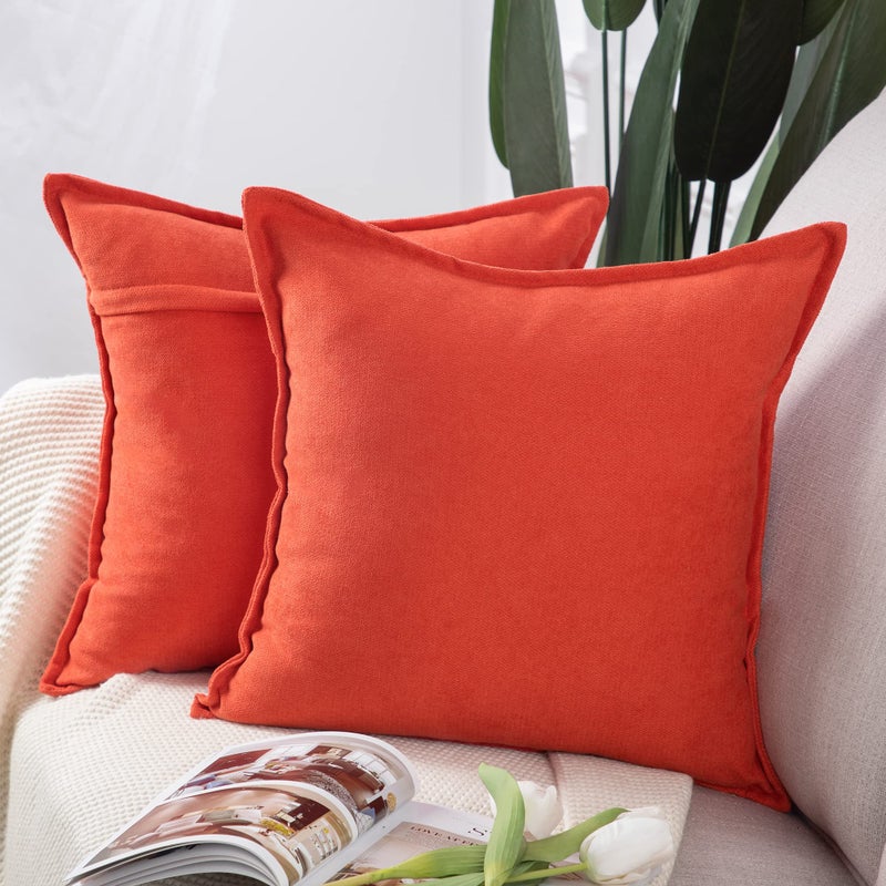 MADIZZ MADIZZ Set of 2 Short Chenille Throw Pillow Covers 16x16 Inch Reddish Orange Soft Decorative Cushion Cover for Sofa Bedroom Pillow Shell  - Image 1