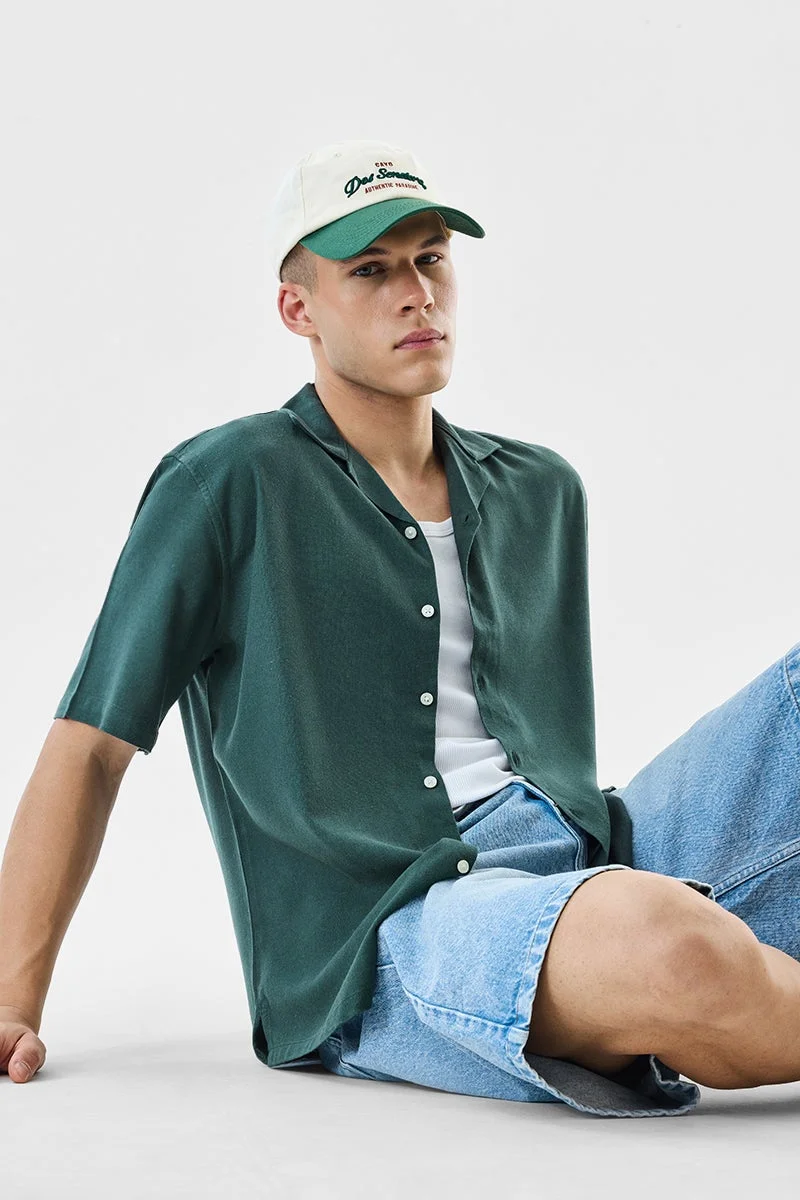 SNITCH Dark Green Textured Half Sleeve Boxy Shirt