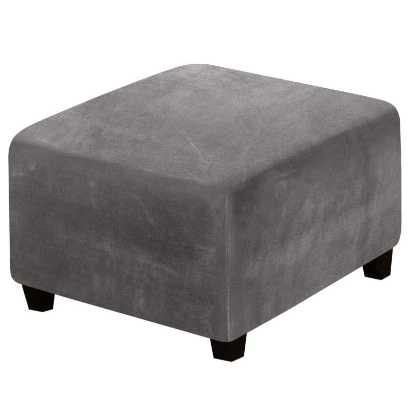 H.VERSAILTEX HVERSAILTEX Square Ottoman Covers Ottoman Slipcover Square Footstool Protector Covers Storage Stool Ottoman Covers Stretch with Elastic Bottom Feature Real Velvet Plush Fabric Gray 