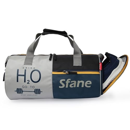Sfane Gym Bags for Men with Separate Shoe Compartment Sports Gym Bags for Women Unisex Duffle Bags for Gym, Carry & Travel Adjustable Duffel Bags, Sports Bag - Grey & Navy Blue - Image 1