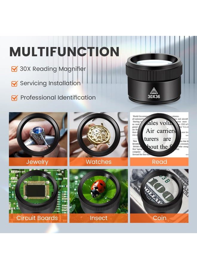 Mlogiroa Magnifying Glass 30X Jewelers Loupe Magnifier Portable Handheld Pocket Magnifier Lens for Close Work Crafts Jewelry Repair Reading Coins Stamps Map(30X) - Image 2