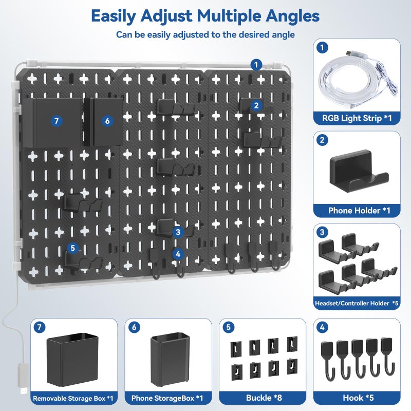 KDD 3-in-1 Laptop Stand Holder Storage, Adjustable Under Wall Organizer Peg Board with Headphone Hanger and Cable Ties, No Drill Clamp on Desk Side Organizers Suitable for Laptop/Tablet/Headphone - Image 5