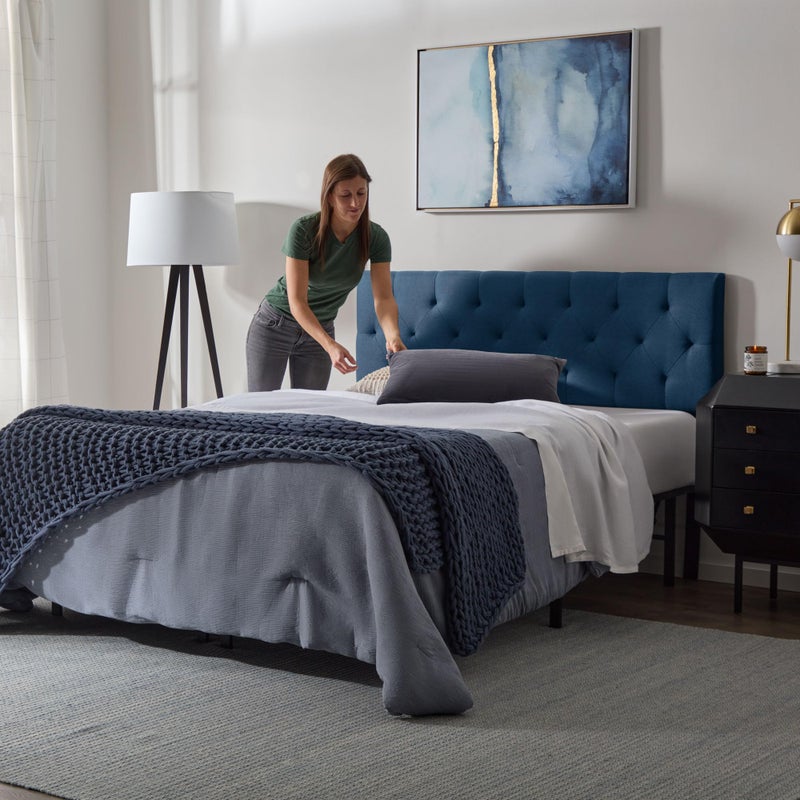 Lucid Mid-Rise Upholstered Headboard - Diamond Tufted - Padded Polyester - Adjustable Height from 34â€ to 46â€ - Easy Assembly - Bed Frame or Wall Mount - Sturdy - Cobalt - Queen Size - Image 3