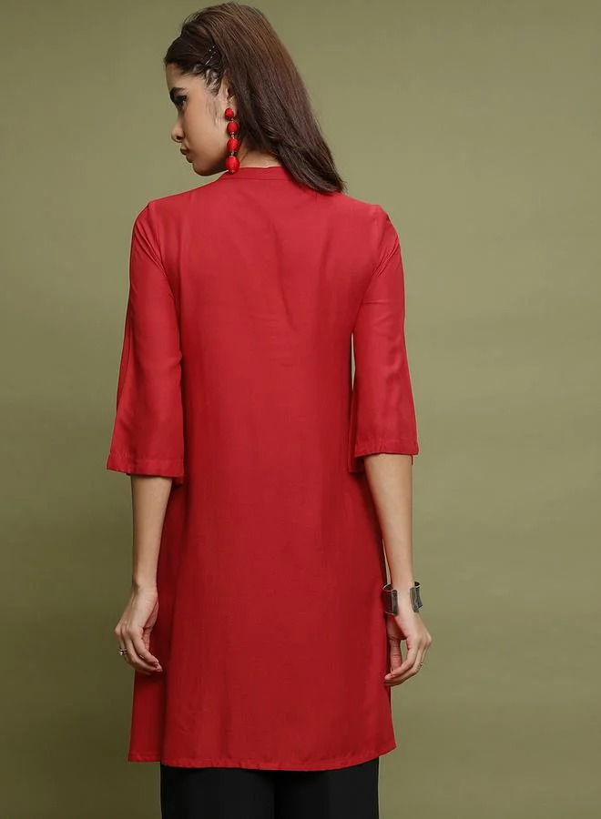 فيشود Printed Tie Up Neck Longline Tunic Top by Styli