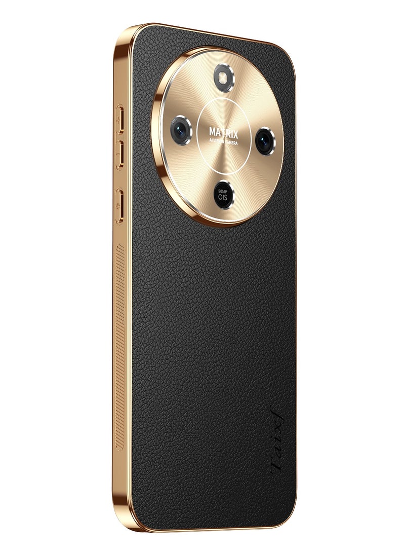 Luxury Leather Case for Honor X9d 5G and Honor X70 Premium Textured TPU Shockproof Cover with Gold Electroplated Alloy Camera Lens Protector & Anti-Scratch Non-Slip Frame (Black) - Image 1