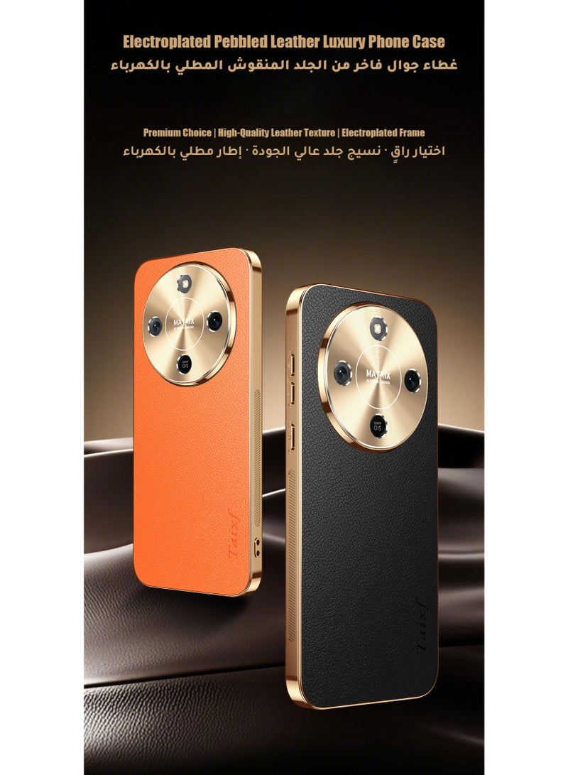 Luxury Leather Case for Honor X9d 5G and Honor X70 Premium Textured TPU Shockproof Cover with Gold Electroplated Alloy Camera Lens Protector & Anti-Scratch Non-Slip Frame (Black) - Image 2