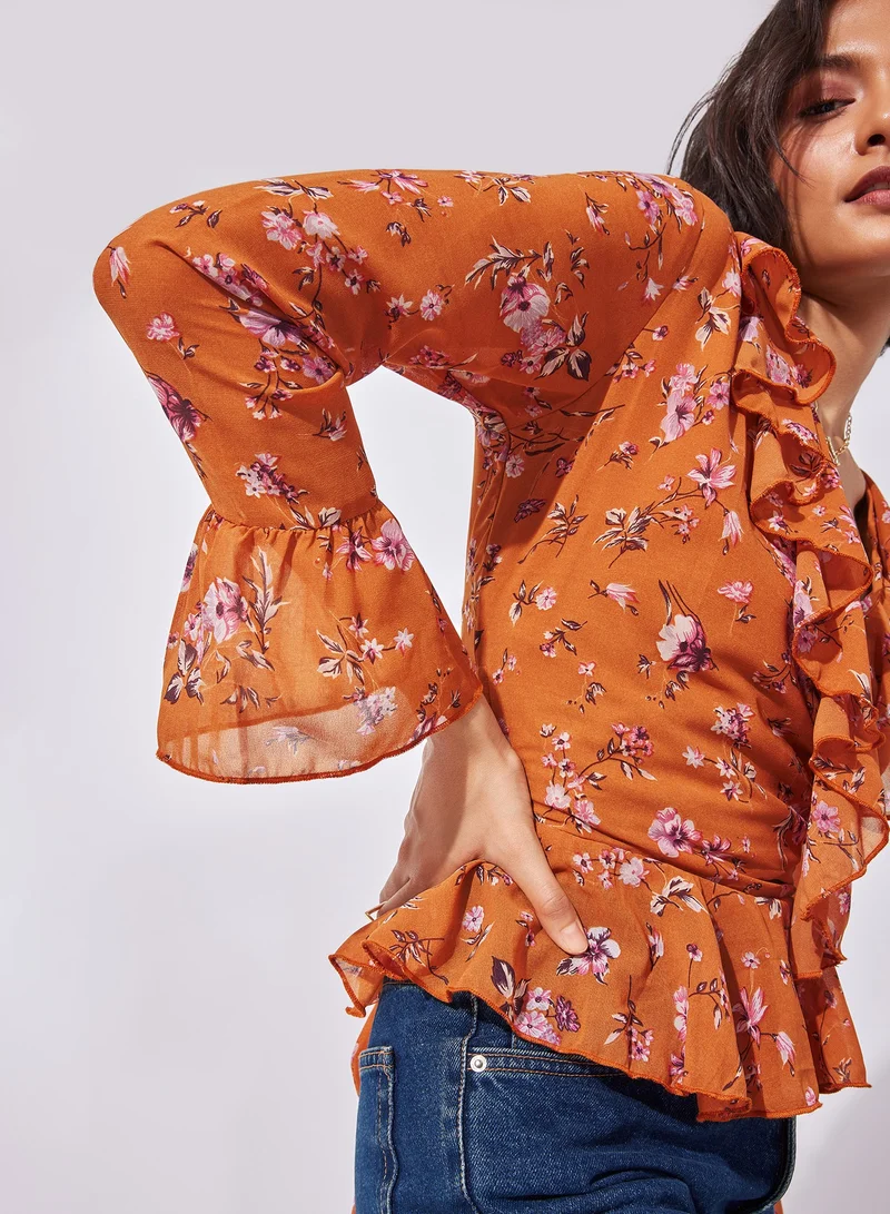 The Label Life Floral Ruffle Woven Top