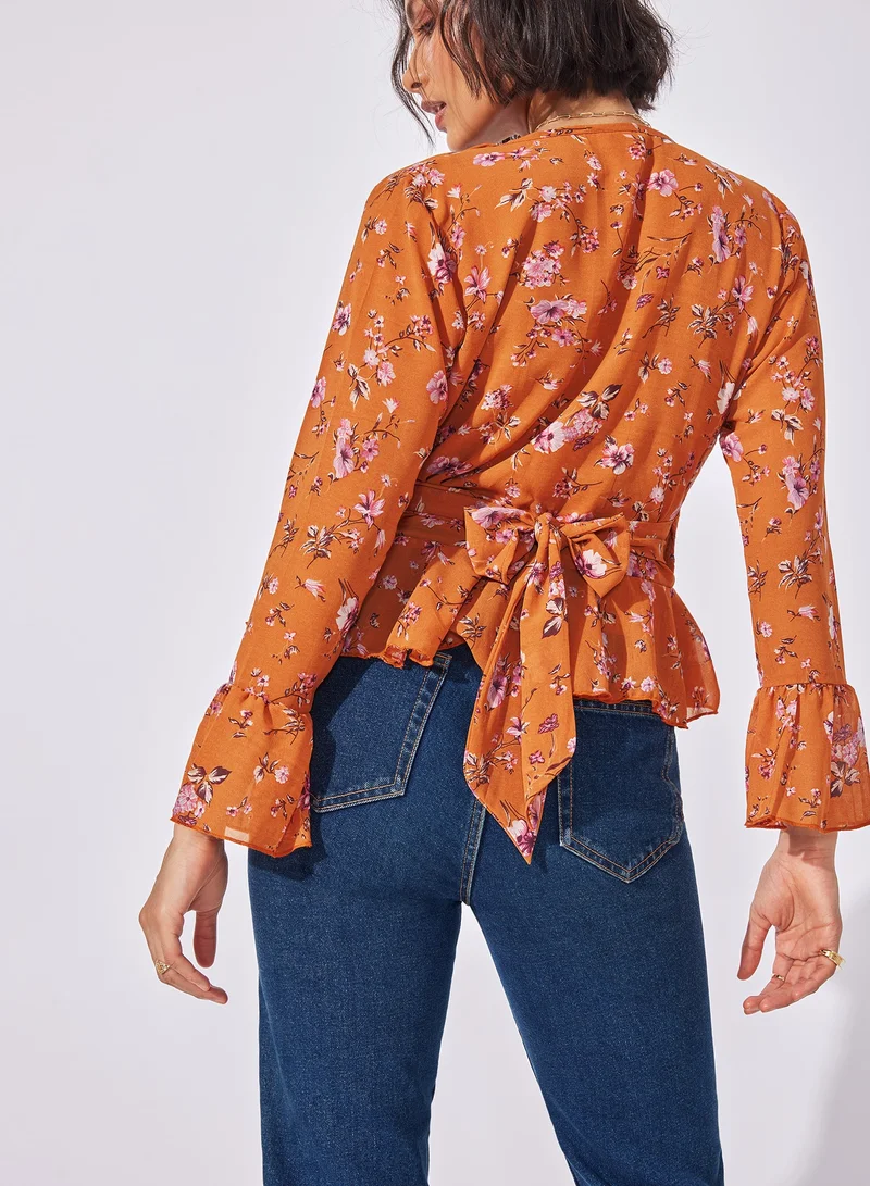 The Label Life Floral Ruffle Woven Top