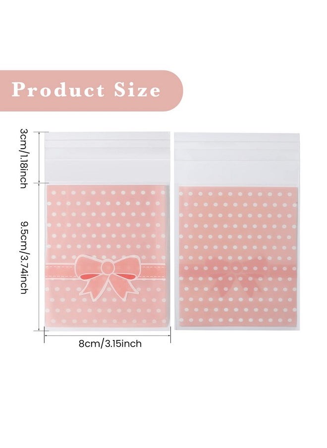 NUOMI 200Pcs Self Adhesive Pink Cookie Bags, Resealable Cookie Treat Cellophane Bags For Gift Giving, 3.9"X3.1" Poly Bags Good For Bakery Candle Soap Candy, Pink&Green Polka Dots With Bow Decoration  - Image 2