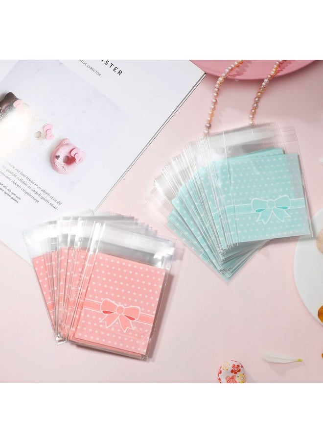 NUOMI 200Pcs Self Adhesive Pink Cookie Bags, Resealable Cookie Treat Cellophane Bags For Gift Giving, 3.9"X3.1" Poly Bags Good For Bakery Candle Soap Candy, Pink&Green Polka Dots With Bow Decoration  - Image 3