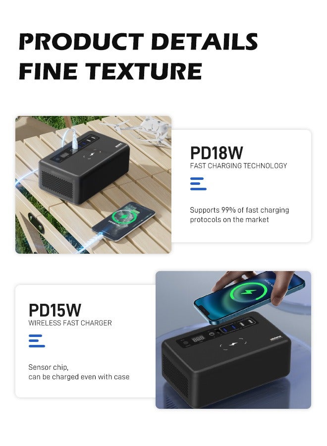 فانپا محطة طاقة محمولة 200 واط، بطارية ليثيوم 180 واط/ساعة، بنك طاقة شمسي بإخراج لاسلكي ومنافذ AC/DC/PD/USB للتخييم  تحسينات الترجمة: - Image 2