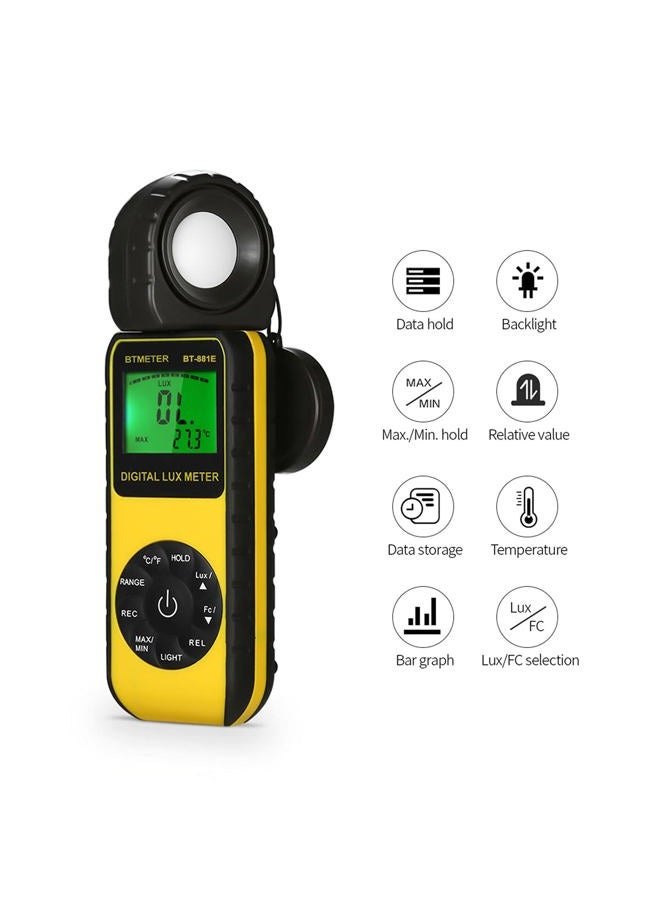 BTMETER BT-881E Digital Illuminance/Light Meter, Measure Lights 0.01~300,000 Lux (0.01~30,000 FC) Foot Candles, Par Meter Luxmeter for Plants Aquarium Light Tester - Image 3