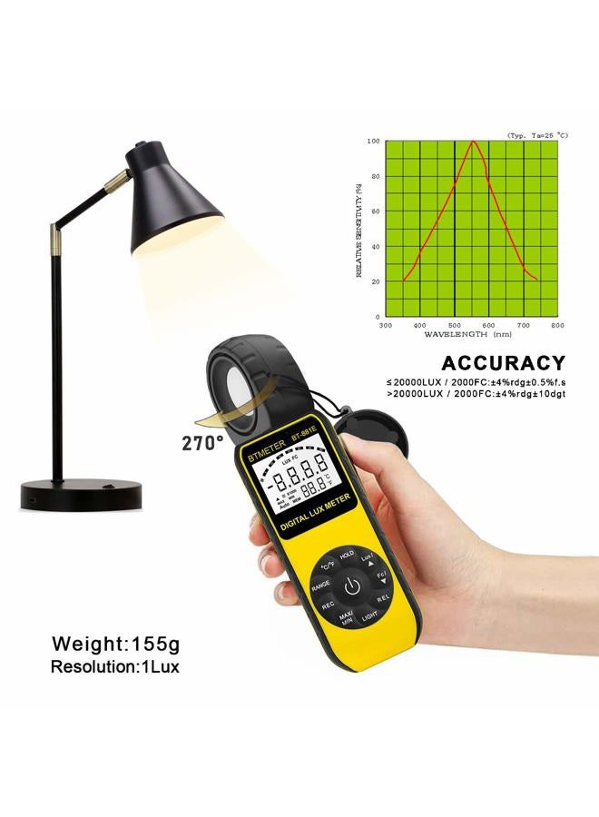 BTMETER BT-881E Digital Illuminance/Light Meter, Measure Lights 0.01~300,000 Lux (0.01~30,000 FC) Foot Candles, Par Meter Luxmeter for Plants Aquarium Light Tester - Image 5