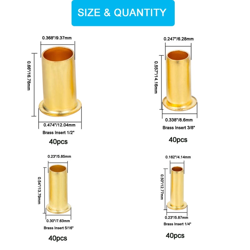 Breezliy 160Pcs Tube Od(1/4"" 5/16'' 3/8"" 1/2"") Brass Compression Insert Brass Compression Fitting Assortment Kit  Insert Tube Support Compression Sleeve Fitting - Image 5