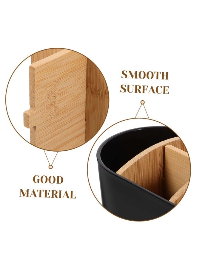 أنمي حوامل فرش الأسنان للحمامات، حامل فرش أسنان من الخيزران بـ 6 فتحات، منظم طاولة حمام لفرش الأسنان الكهربائية، معجون الأسنان، أمواس الحلاقة - أسود - Image 3