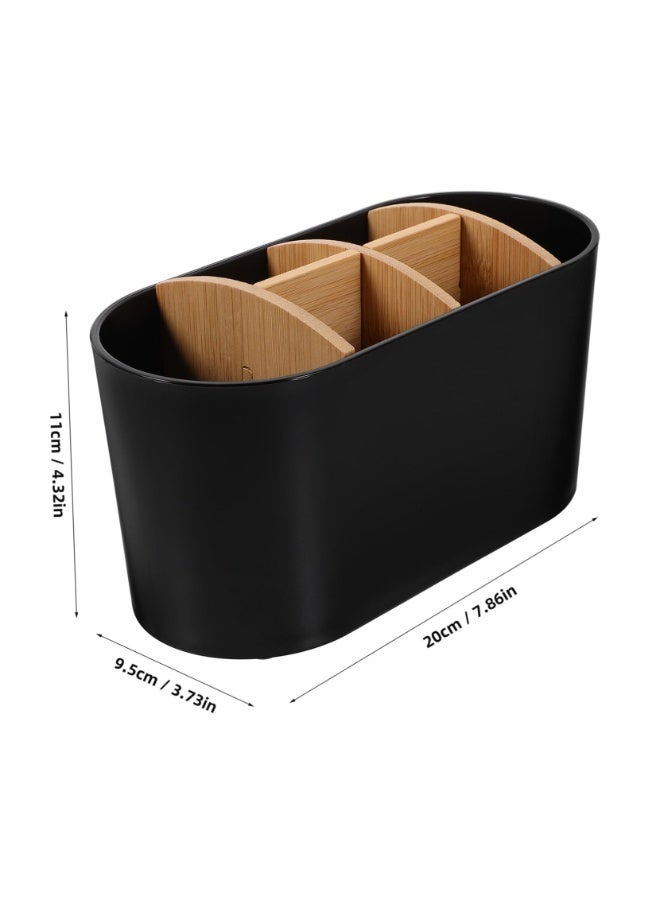 أنمي حوامل فرش الأسنان للحمامات، حامل فرش أسنان من الخيزران بـ 6 فتحات، منظم طاولة حمام لفرش الأسنان الكهربائية، معجون الأسنان، أمواس الحلاقة - أسود - Image 2